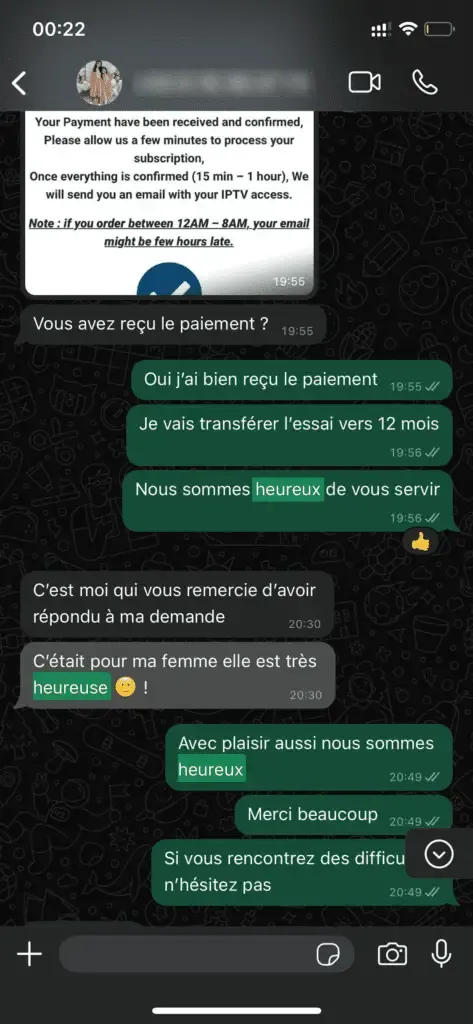 Avis client SubTV IPTV reçu sur WhatsApp (6)